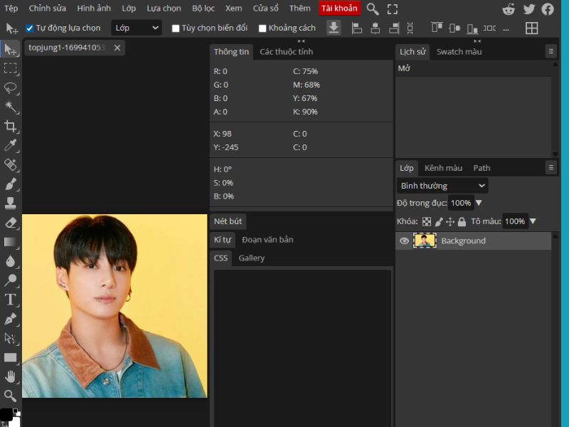 Giao diện chính khi sử dụng Photoshop